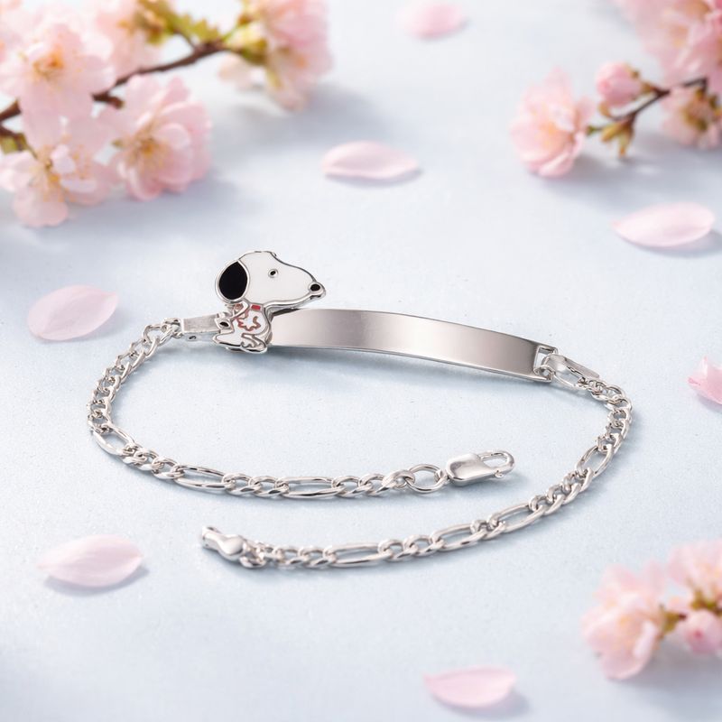 Pulsera Figaro con Plaquita con Perrito Blanco PLata 925 MX