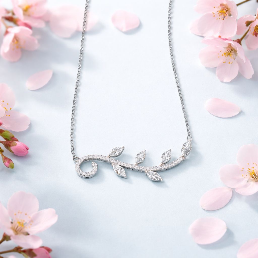 Gargantilla Premium Hojas Blancas con Rodio Plata 925 Italiana