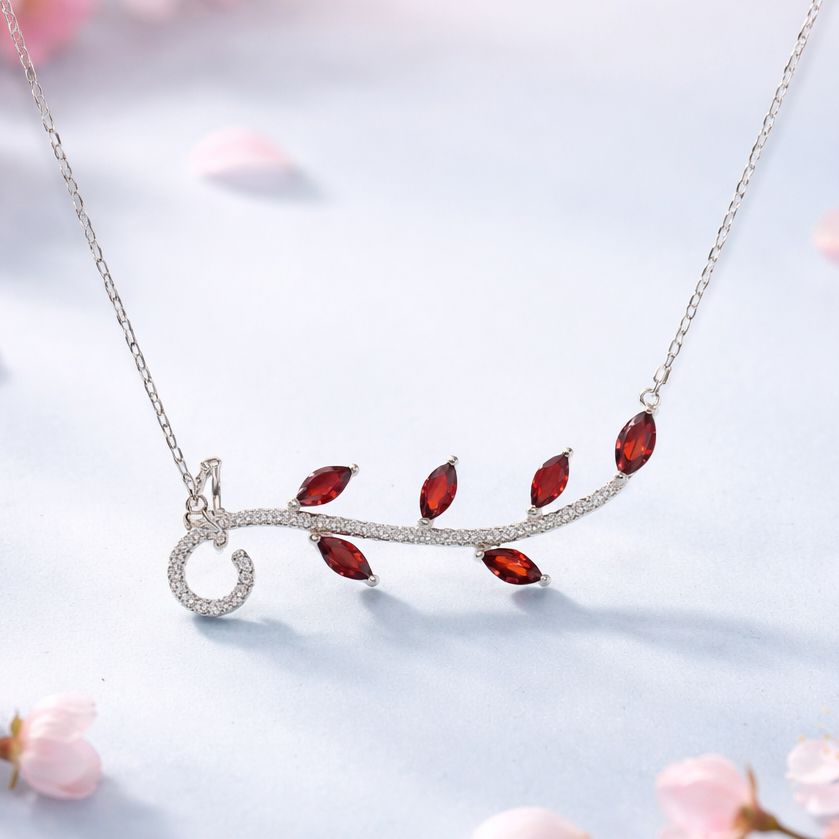 Gargantilla Premium Hojas Rojas con Rodio Plata 925 Italiana