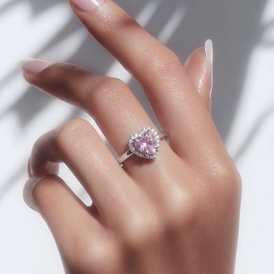 Anillo Corazon Tipo PND Rosa Plata 925 MX