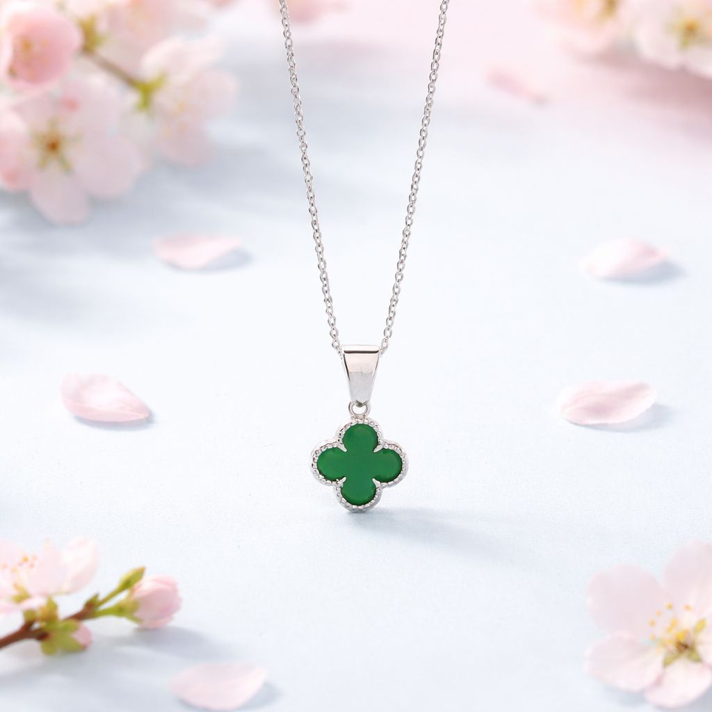 Cadena Fancy 18" con Dije Trébol Van Verde  Plata 925