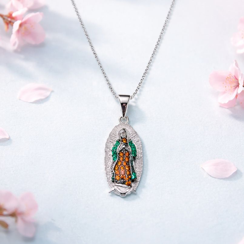 Cadena Fancy 20" y dije Virgen Tricolor Italiana Plata 925