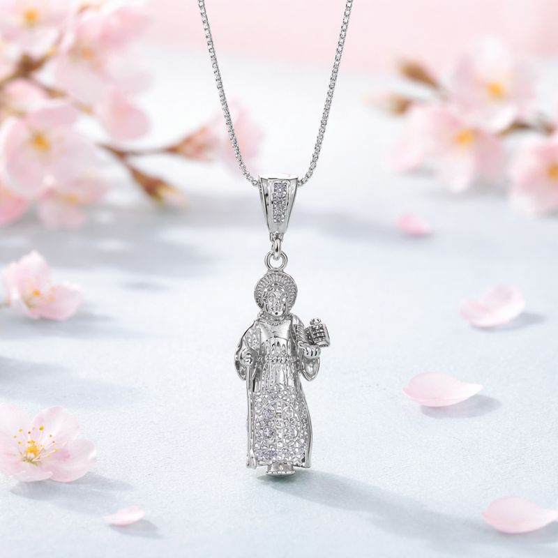 Cadena Fancy 20" y Dije San Benito Bulto 4.5cm Plata 925