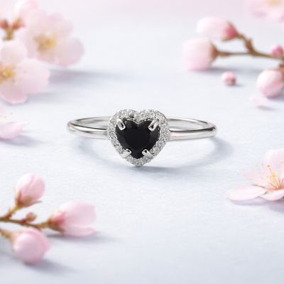 Anillo Corazon Tipo PND Negro Plata 925 MX Anillo Corazon Tipo PND Negro Plata 925 MX