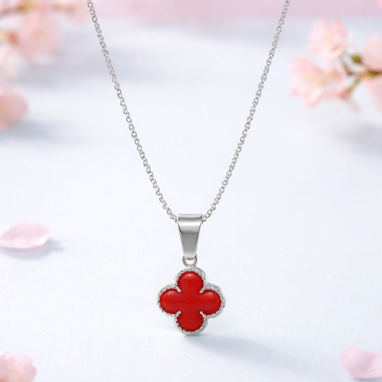 Cadena Fancy 18" con Dije Trébol Van Rojo Plata 925