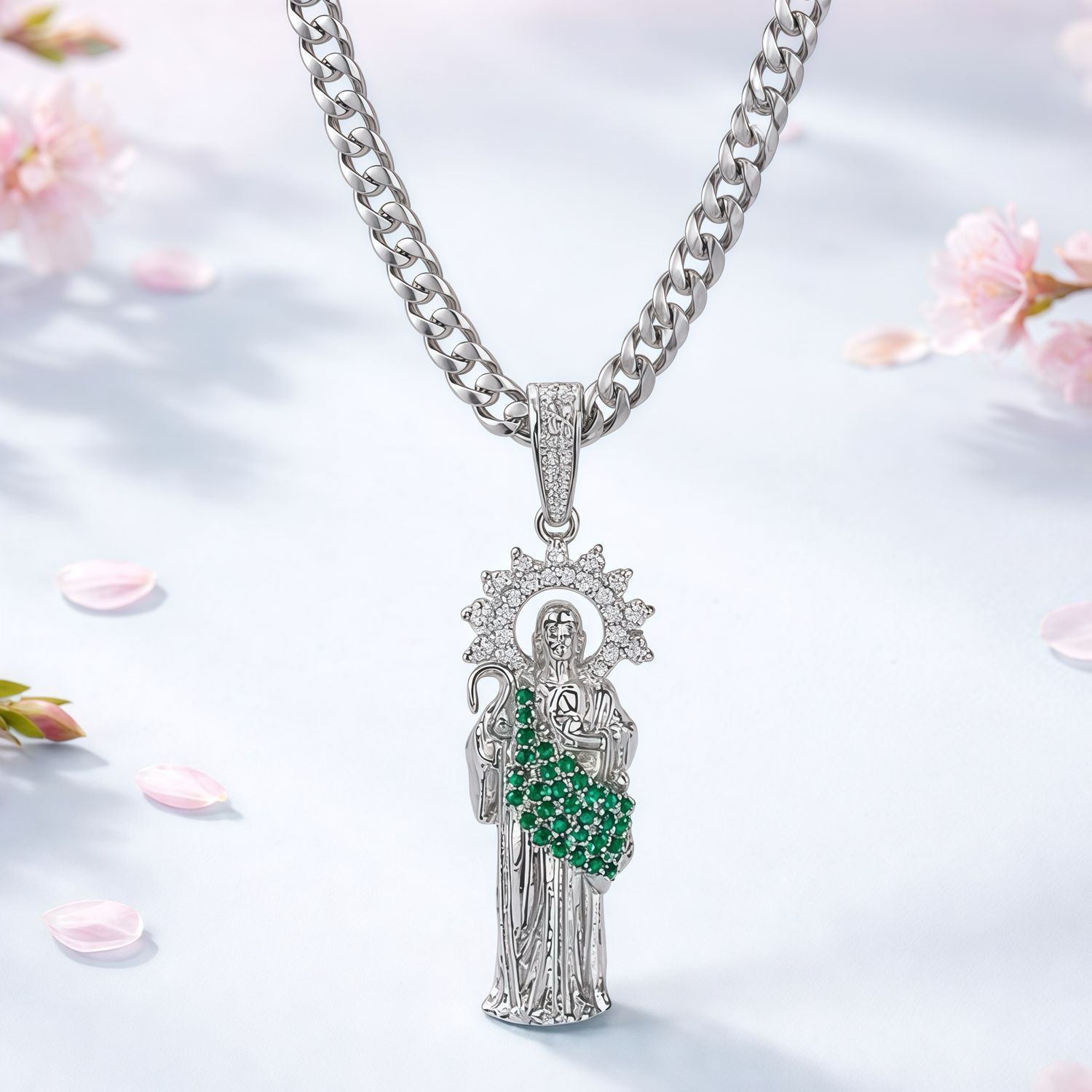 Cadena Cubana 4.5mm de ancho y Dije San Judas 5CM Plata 925