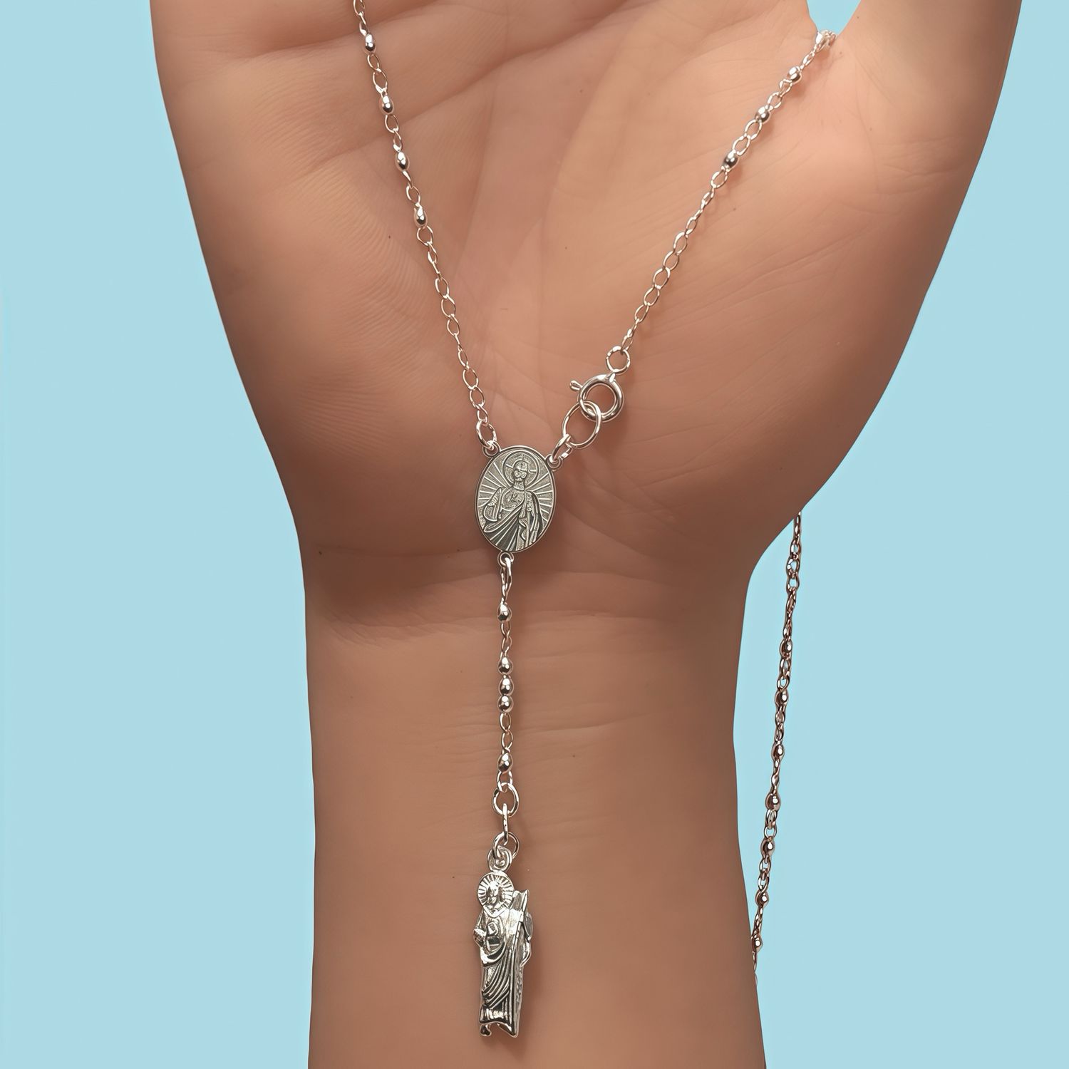 Rosario Bola lisa 2MM de ancho San Judas Plata 925 Mexicana