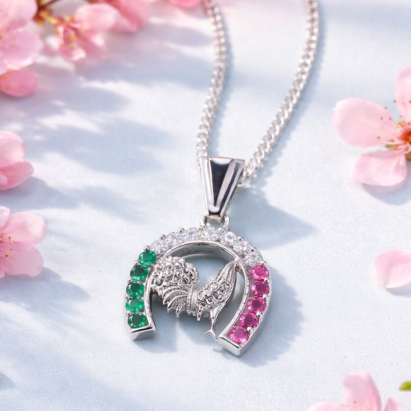 Cadena 24" Cubana con Dije Herradura Tricolor mide 3cm Plata 925