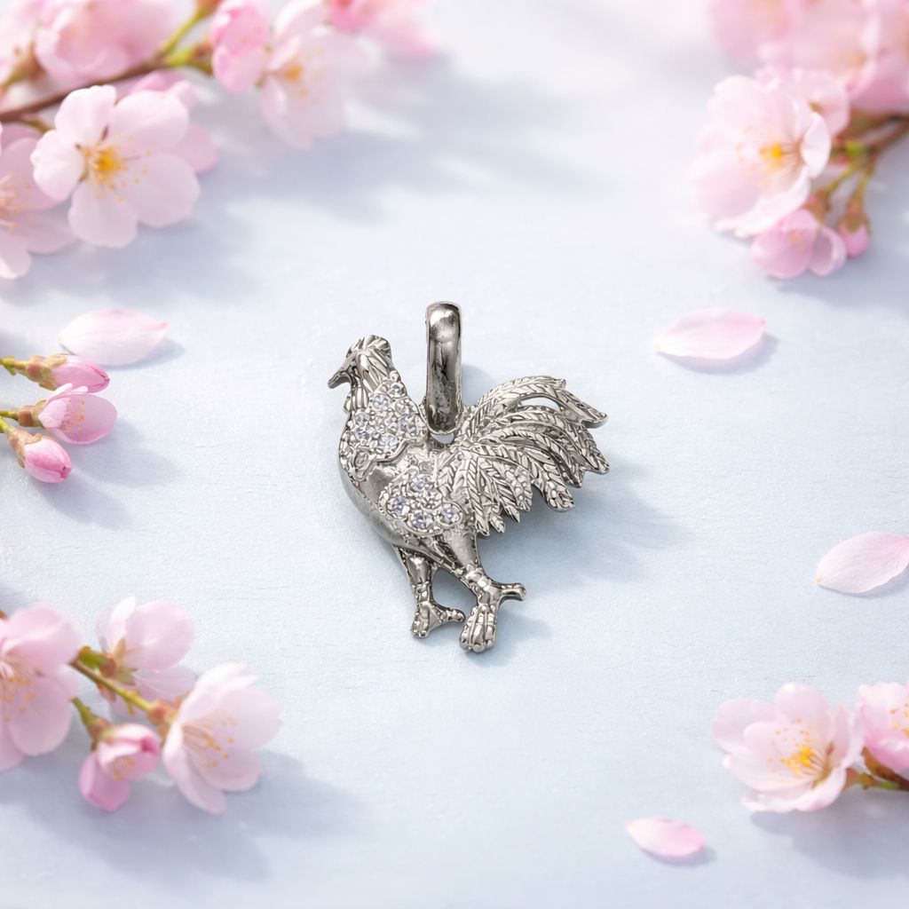 Dije Gallito Blanco mide 3cm Plata 925