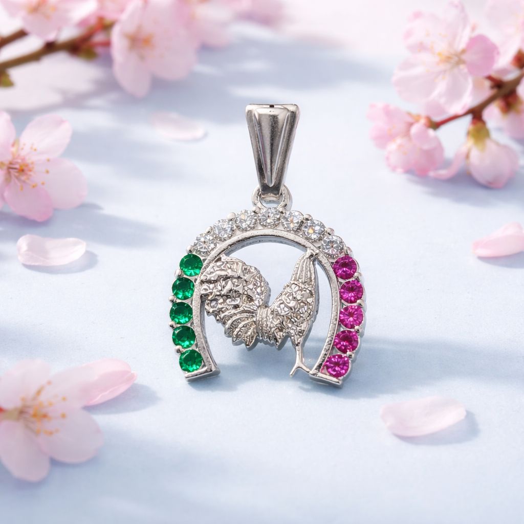 Dije Herradura con Gallito Tricolor mide 3cm Plata 925