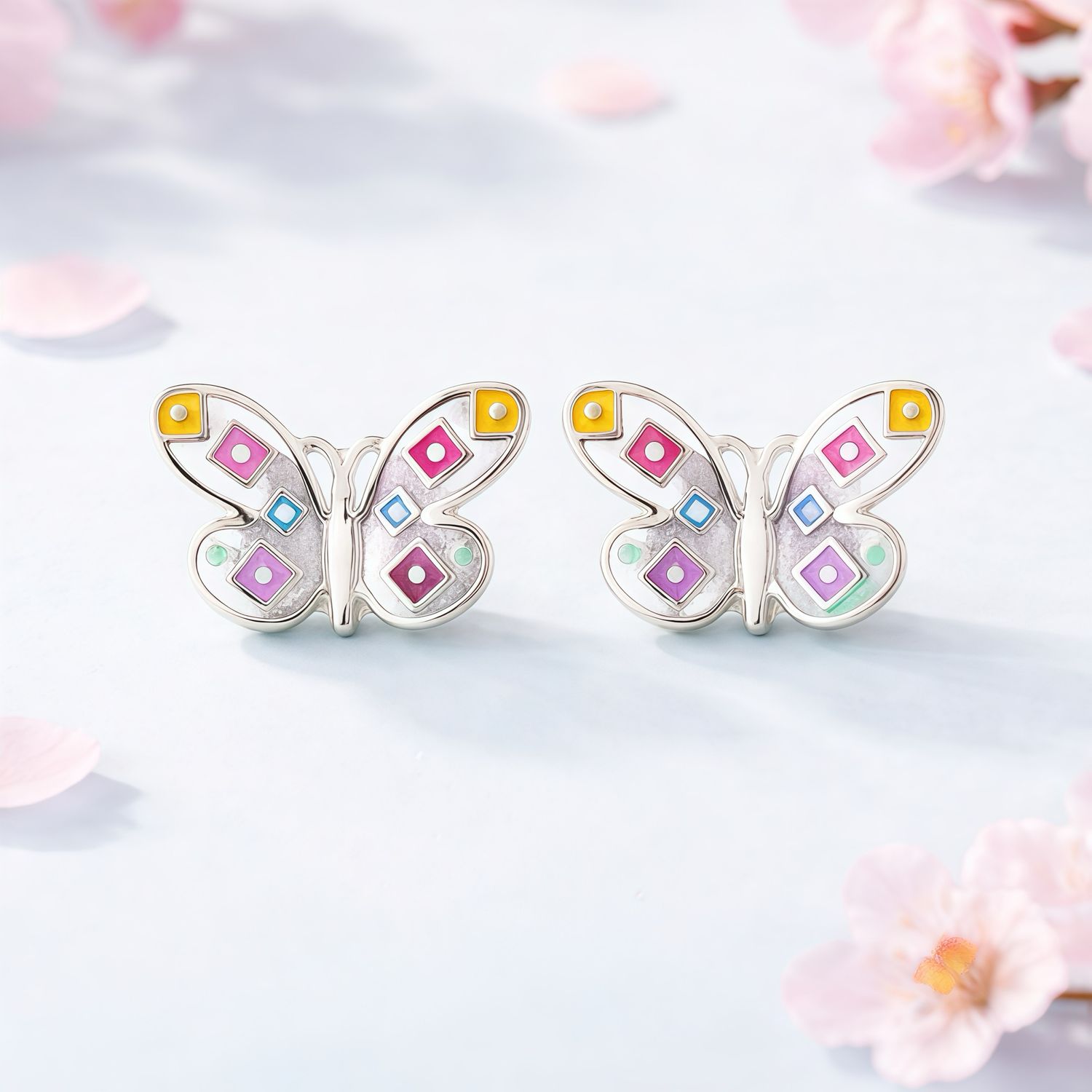 Arete Mariposa Alas Amarillas 15mm Broche de mariposa Plata 925 