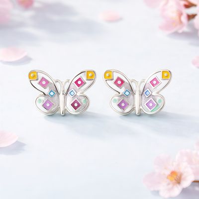 Arete Mariposa Alas Amarillas 15mm Broche de mariposa Plata 925