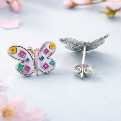 Arete Mariposa Alas Amarillas 15mm Broche de mariposa Plata 925