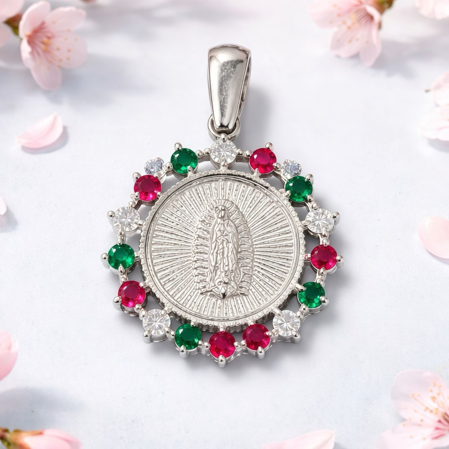 Medalla Virgen Tricolor 3cm, ideal para cadenas de 5mm o menos plata 925 MX