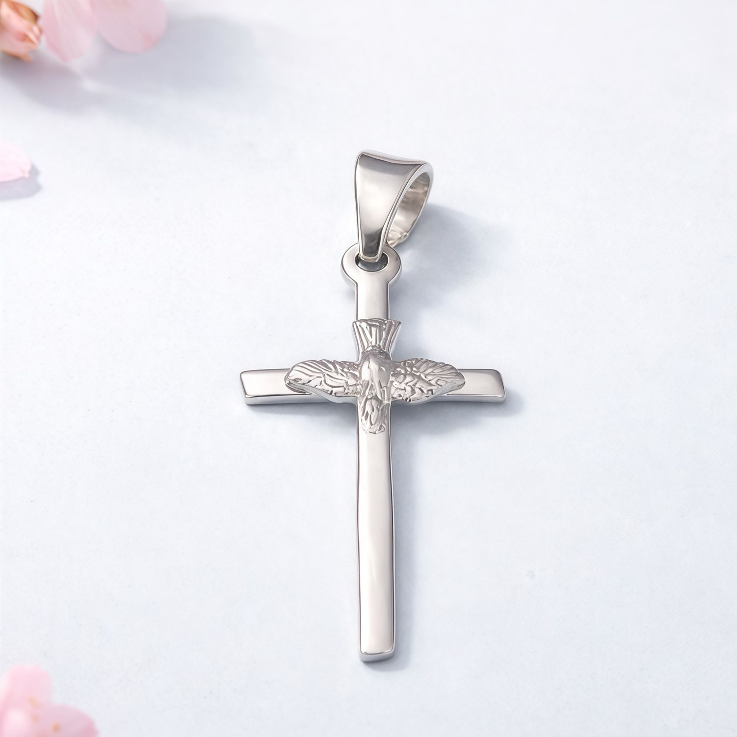 Dije Cruz con Espíritu Santo mide 3cm plata 925 MX