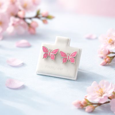 Arete Mariposa Esmaltada Colores Rosas mide 14mm Broche de Mariposa Plata 925 MX