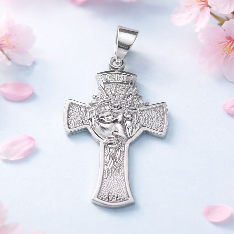 Dije Cruz Con Rostro de Jesus mide 5cm  plata 925 MX