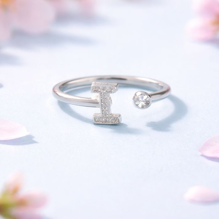 Anillo Micropabe Letra "I" Plata 925. Ajustable entre talla 6 &amp; 7