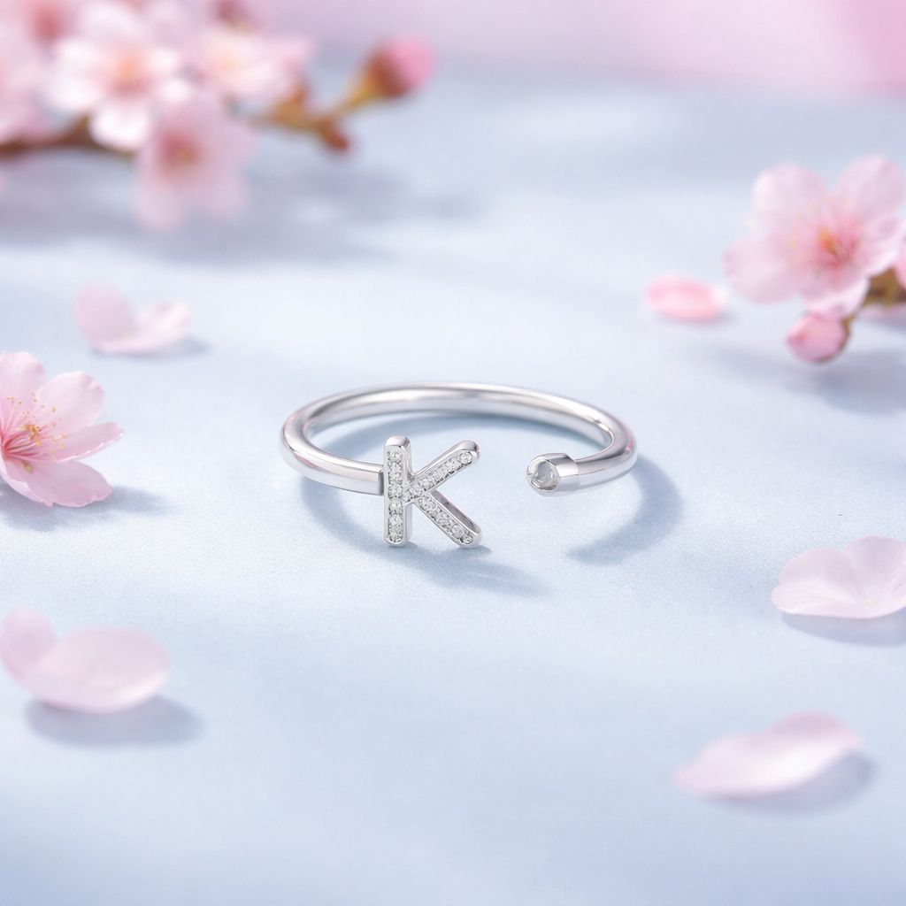 Anillo Micropabe Letra "K" Plata 925. Ajustable entre talla 6 &amp; 7
