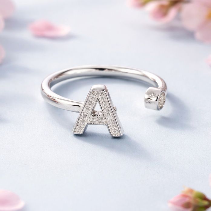 Anillo Micropabe Letra A plata 925 Plata 925 Ajustable entre talla 6 &amp; 7