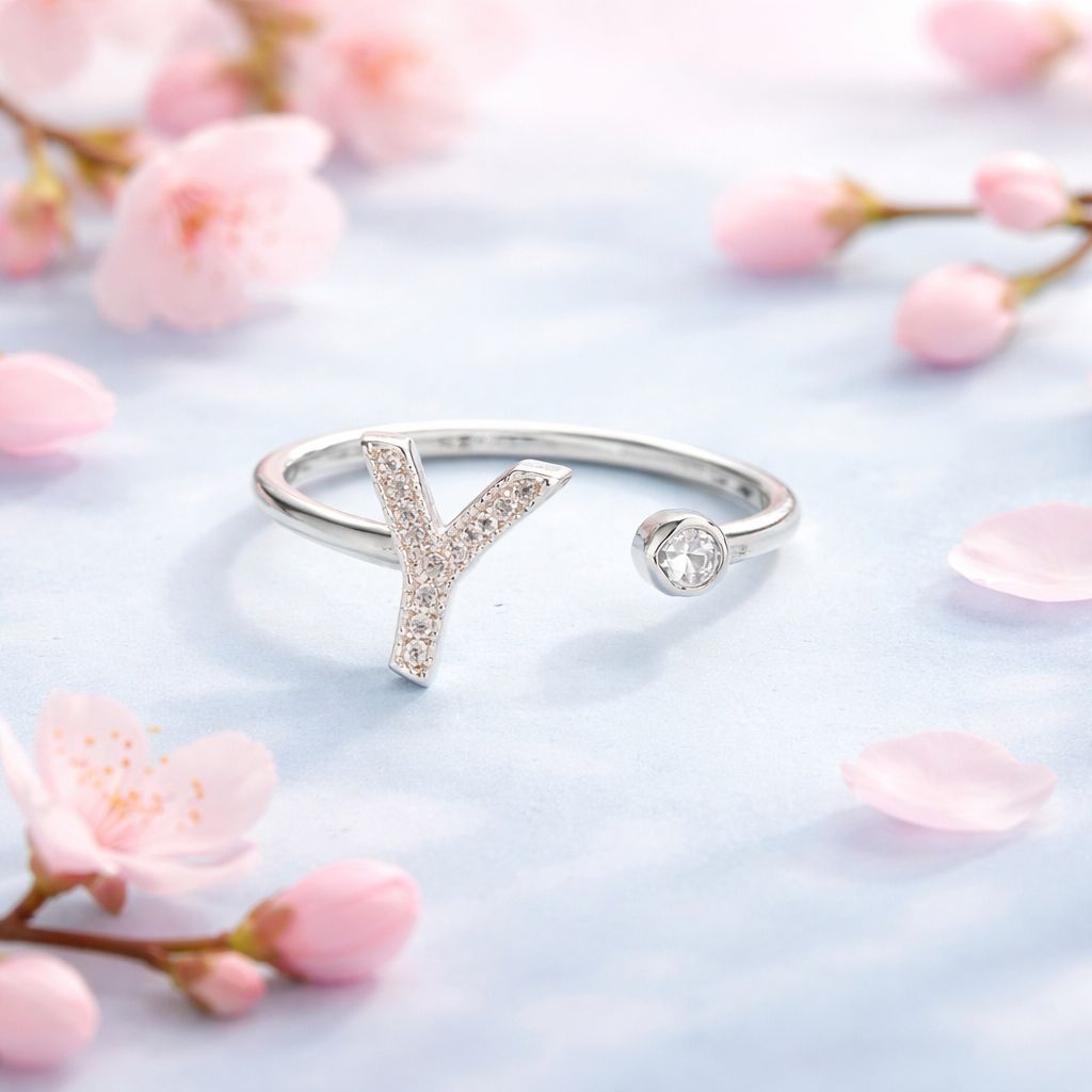 Anillo Micropabe Letra "Y"plata 925 Ajustable entre talla 6 &amp; 7