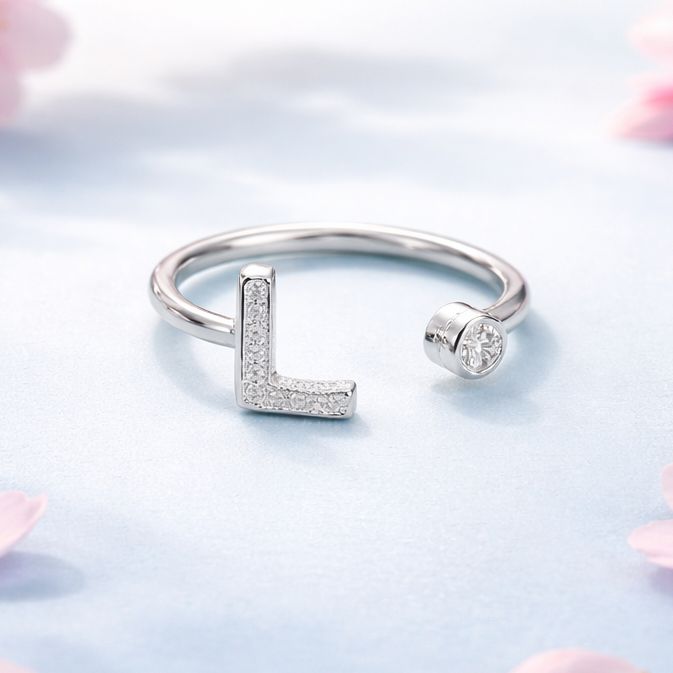 Anillo Micropabe Letra "L"  plata 925 Ajustable entre talla 6 &amp; 7