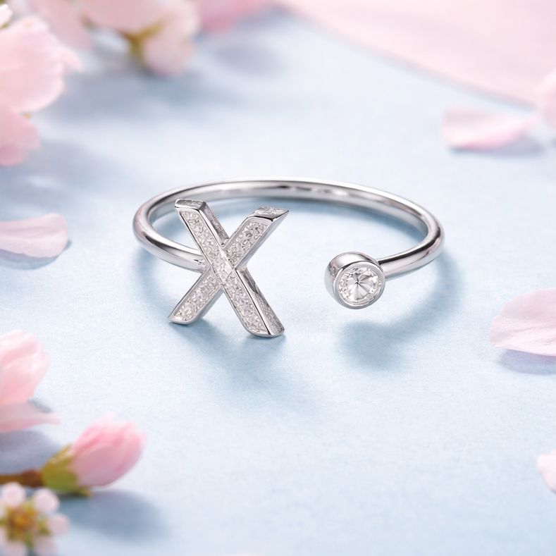 Anillo Micropabe Letra "X plata 925 Ajustable entre talla 6 &amp; 7