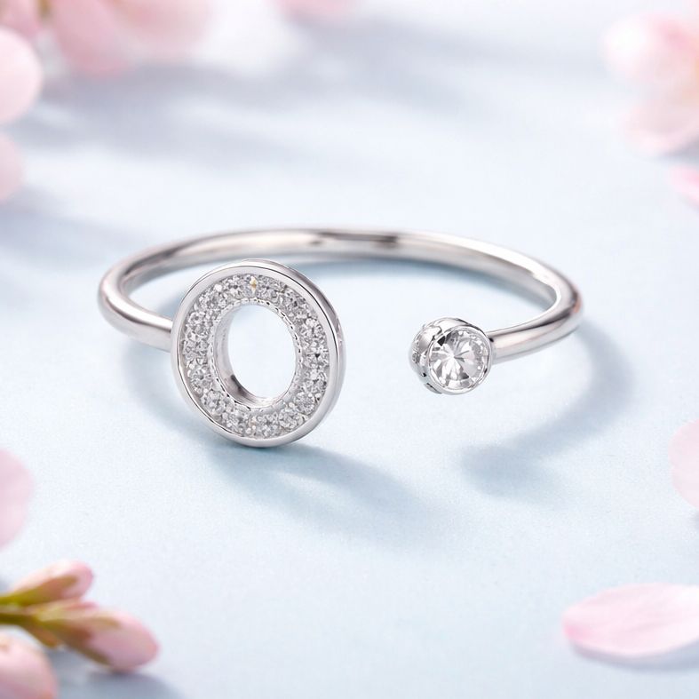 Anillo Micropabe Letra "O" plata 925 Ajustable entre talla 6 &amp; 7