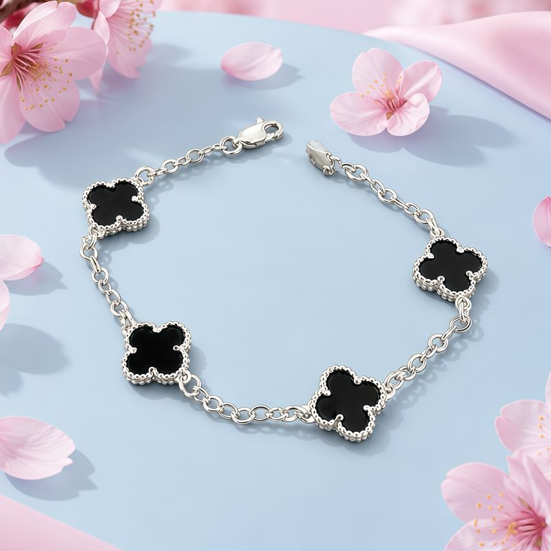 Pulsera Trébol Negro Plata 925 MX
