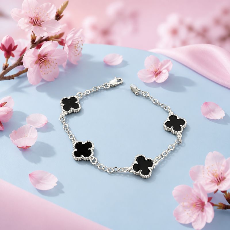 Pulsera Trébol Negro Plata 925 MX