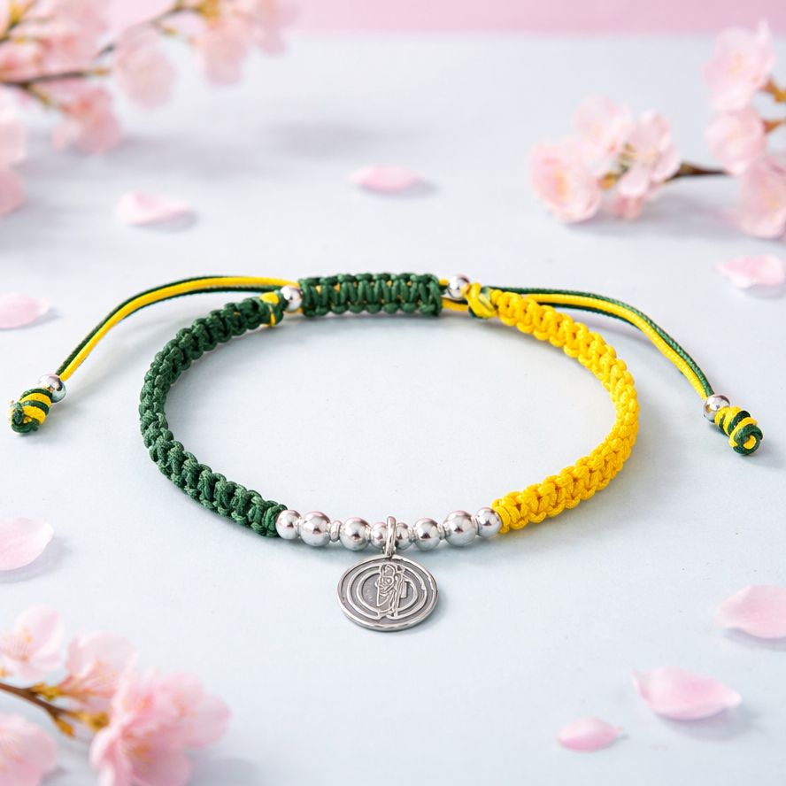 Pulsera de hilo verde y Amarillo San judas con Medalla Plata 925