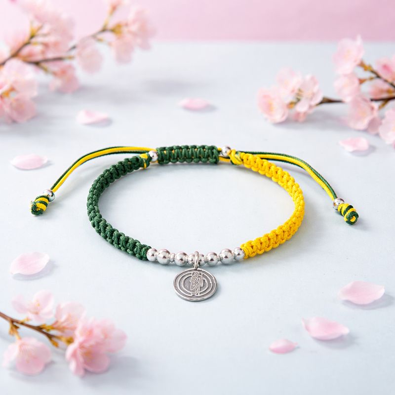 Pulsera de hilo verde y Amarillo San judas con Medalla Plata 925