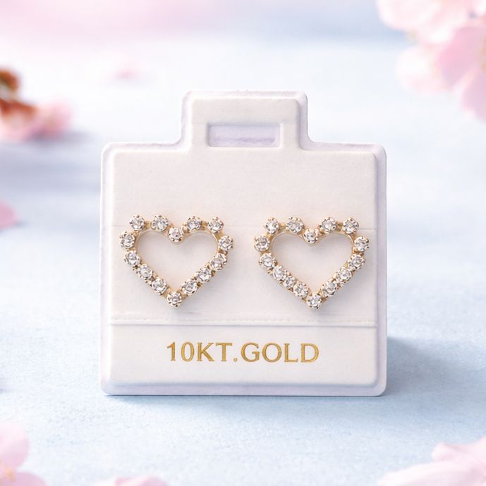 Broquel Corazon Silueta con Piedra 10mm Oro 10K, Broche de Bolita