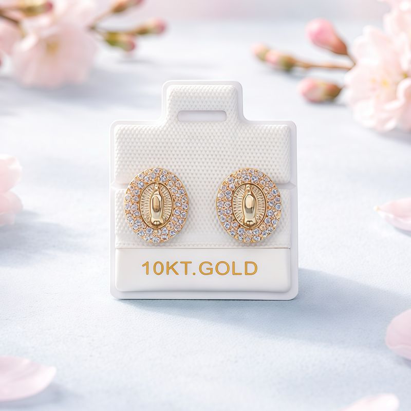 Broquel Pasta  Virgen de Guadalupe Cristales Tornasol  11.5mm Oro 10K