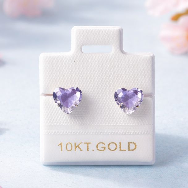Broquel Corazon Piedra Esmaltado Lila  6MM Oro 10K, Bolita atrás