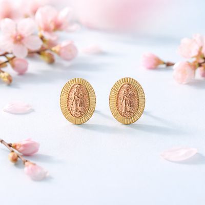 Broquel Virgen de Guadalupe dos colores. 1cm  Oro 10K, Bolita atrás