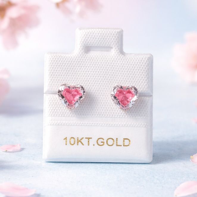 Broquel Corazon Piedra Esmaltado Rojo  6MM Oro 10K, Bolita atrás