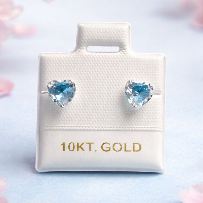 Broquel Corazon Piedra Esmaltado Azul 6MM Oro 10K, Bolita atrás