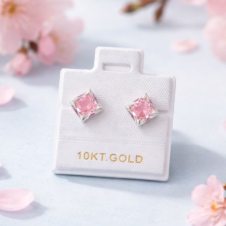 Broquel Cuadro 6x6 Esmaltado Rosa Oro 10K bolita atrás 