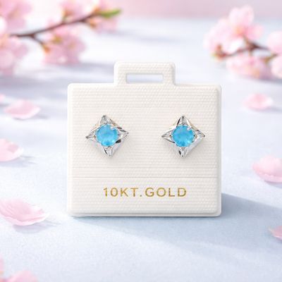 Broquel Cuadro 6x6 Esmaltado Azul Oro 10K bolita atrás 