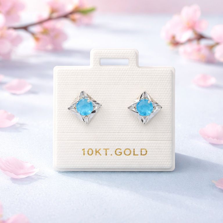 Broquel Cuadro 6x6 Esmaltado Azul Oro 10K bolita atrás 