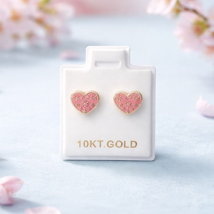 Broquel Corazon Esmaltado 8MM Rosa oro 10K, Broche de bolita