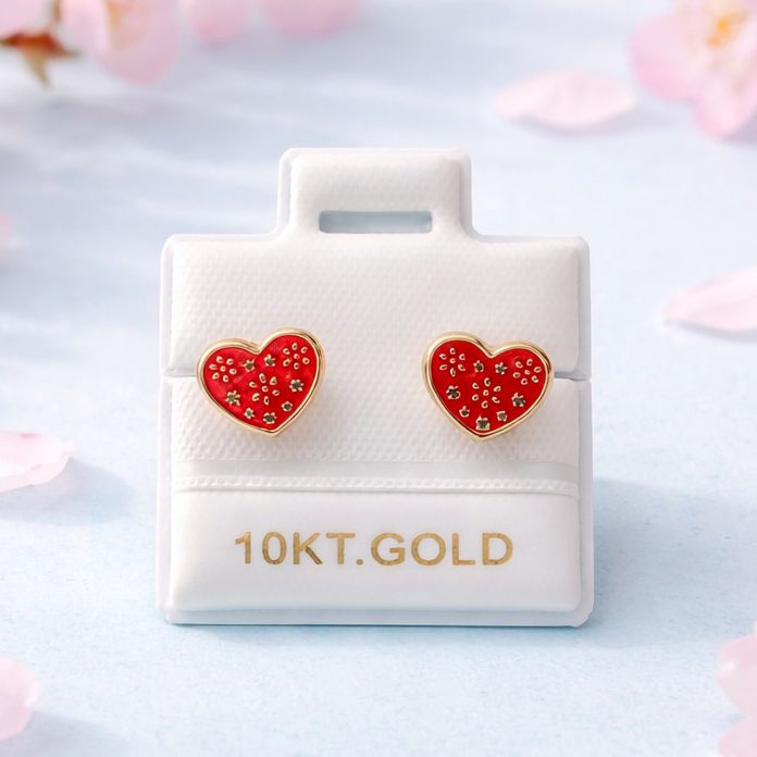 Broquel Corazon Esmaltado 8MM Rojo oro 10K, Broche de bolita