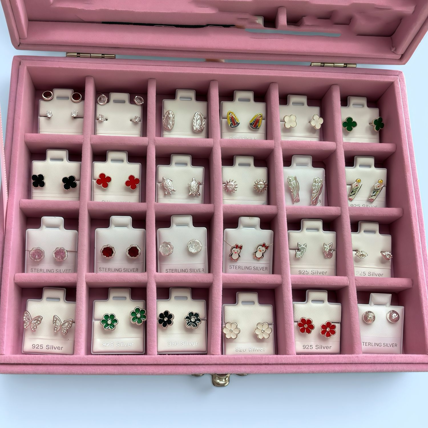 Estuche Broquel mixto 24 pares, bolita atrás plata 925 Mexicana
