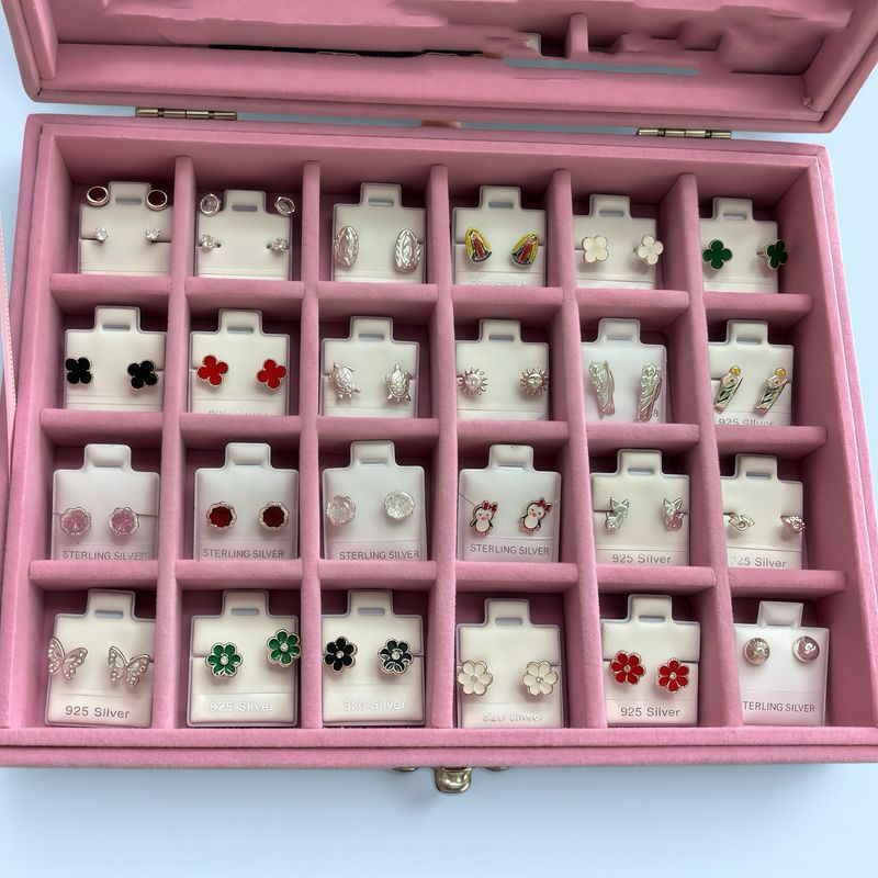 Estuche Broquel mixto 24 pares, bolita atrás plata 925 Mexicana