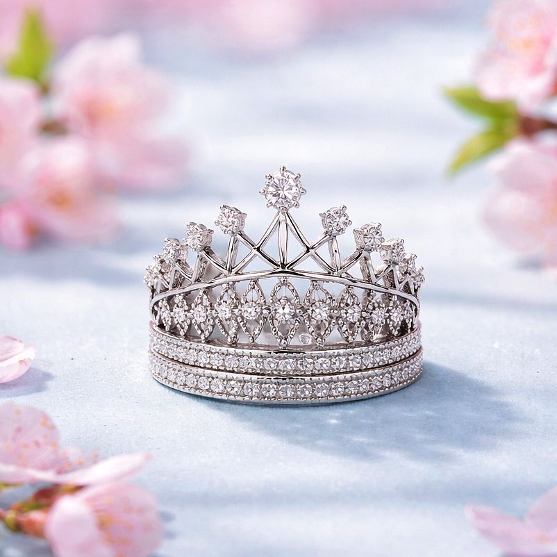 Anillo Princess Corona Premium  Plata 925 Italiana con Rodio