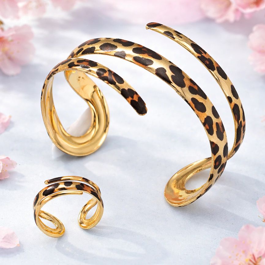 Pulsera estilo Retro Leopardo con anillo  Print Bisutería Fina