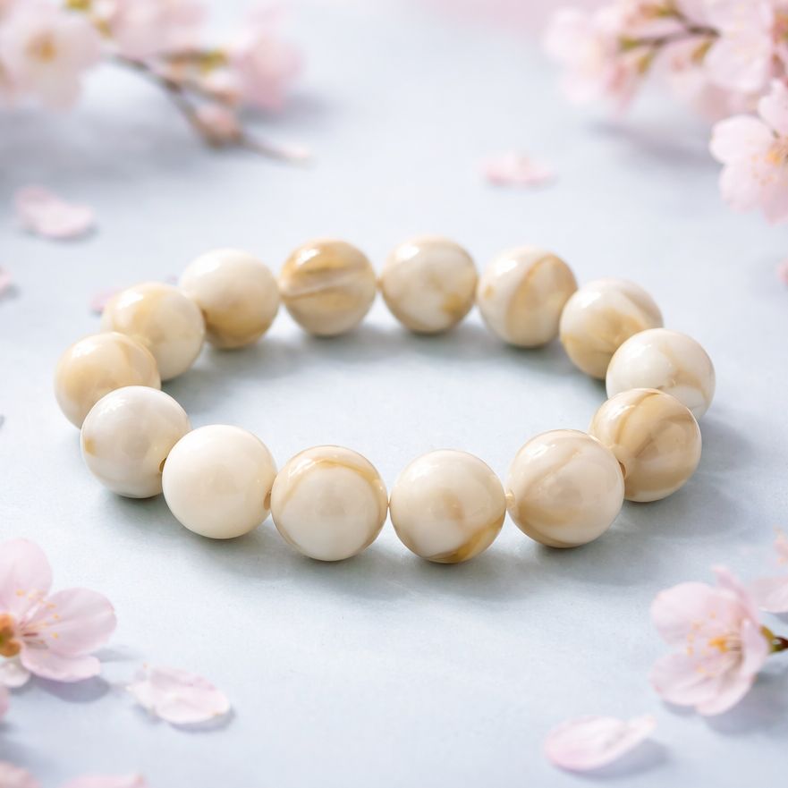 Pulsera Vingate Balls Marmol Beige, Bisutería Acrilico