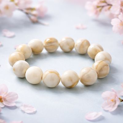 Pulsera Vingate Balls Marmol Beige, Bisutería Acrilico