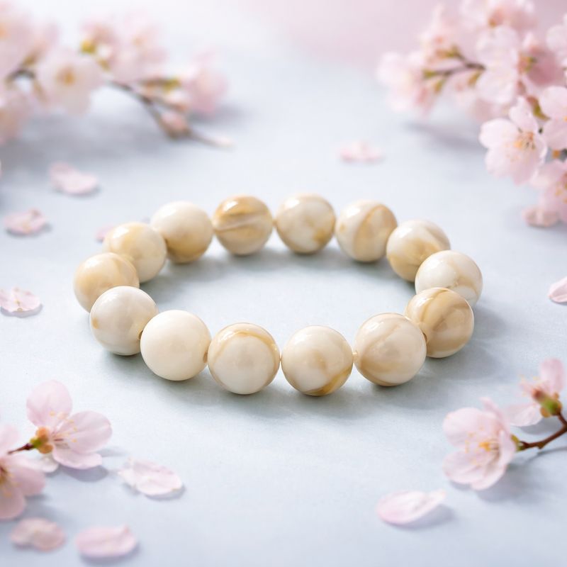 Pulsera Vingate Balls Marmol Beige, Bisutería Acrilico